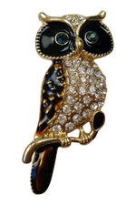 Load image into Gallery viewer, OWL BROOCH Gold Plated Enamelled with Rhinestone Inlay-Unbranded-The Freperie
