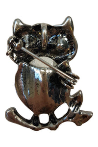 OWL BROOCH Silver with Large Gem Eyes and Breast-Unbranded-The Freperie