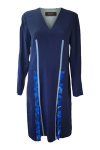 PAUL SMITH 100% Silk Blue Long Sleeved Tunic Dress with Graphic Print Detail (IT 42)-Paul Smith-The Freperie