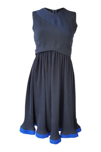 PAUL SMITH Black Blue Skater Style Pleated Dress (6)-Paul Smith-The Freperie