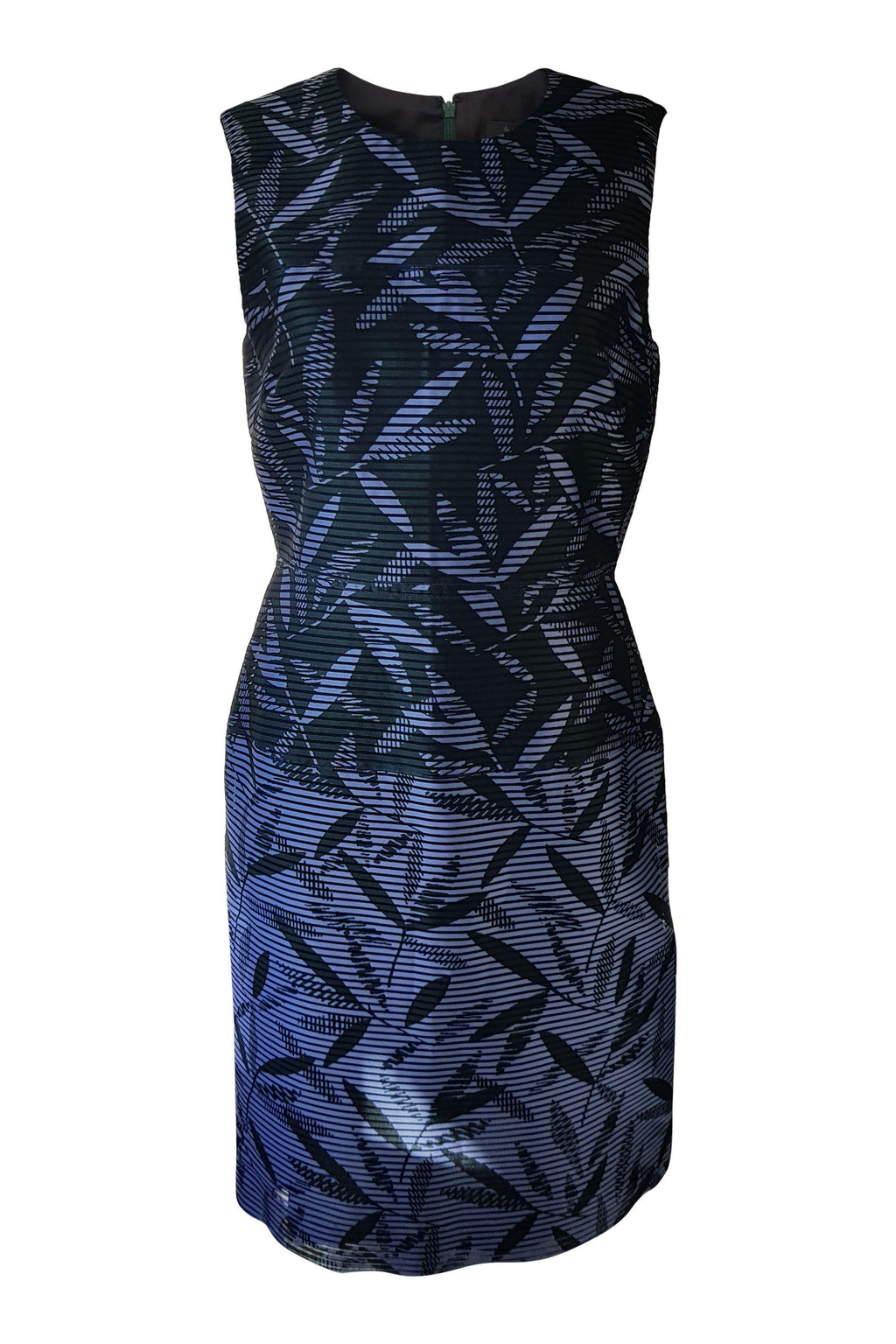 PAUL SMITH Silk Blue Green Leaf Print Sleeveless Shift Dress (IT 44)-Paul Smith-The Freperie