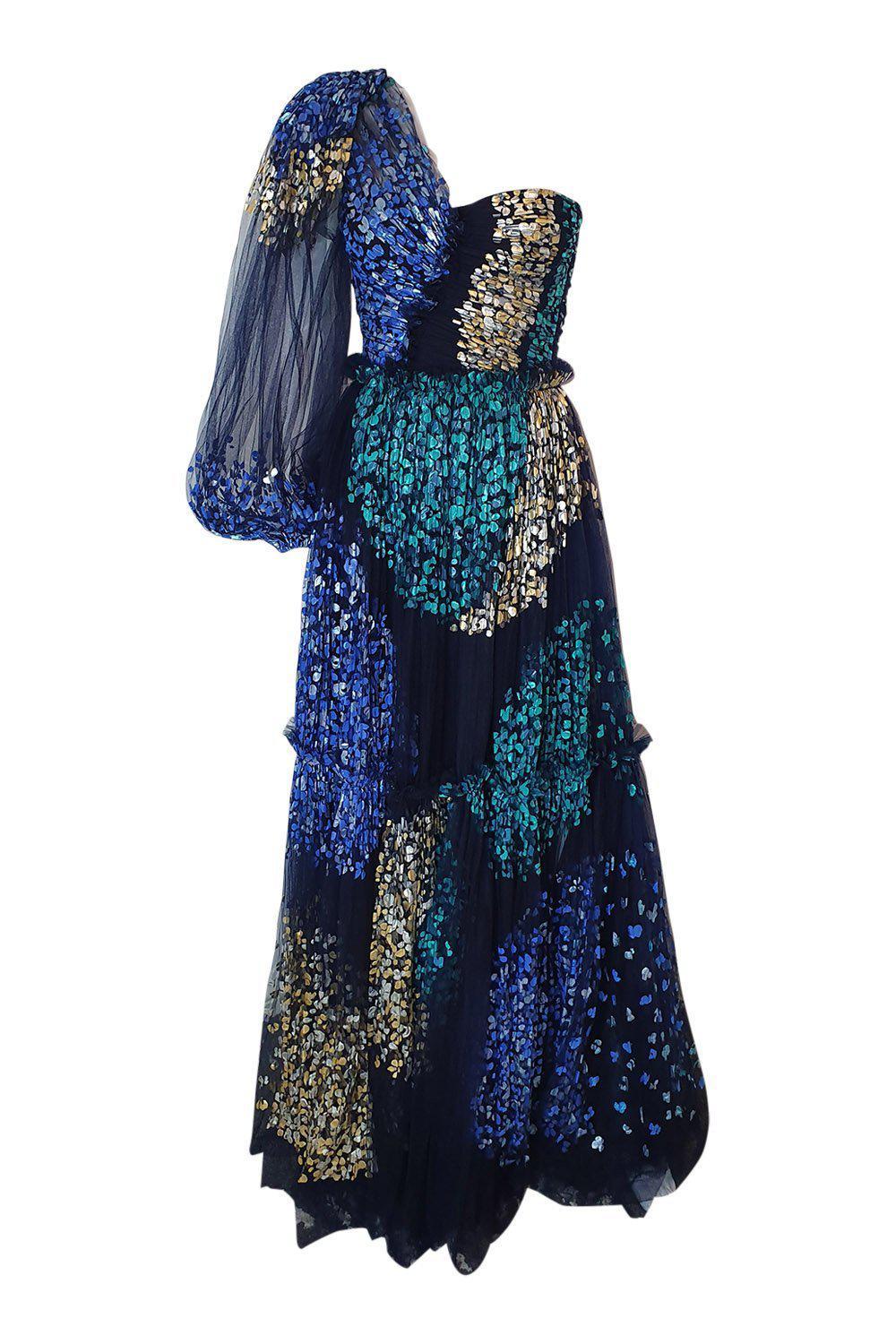 PETER PILOTTO Midnight Blue AW 2019 Hand Painted Tulle Ball Gown (UK 6)-Peter Pilotto-The Freperie