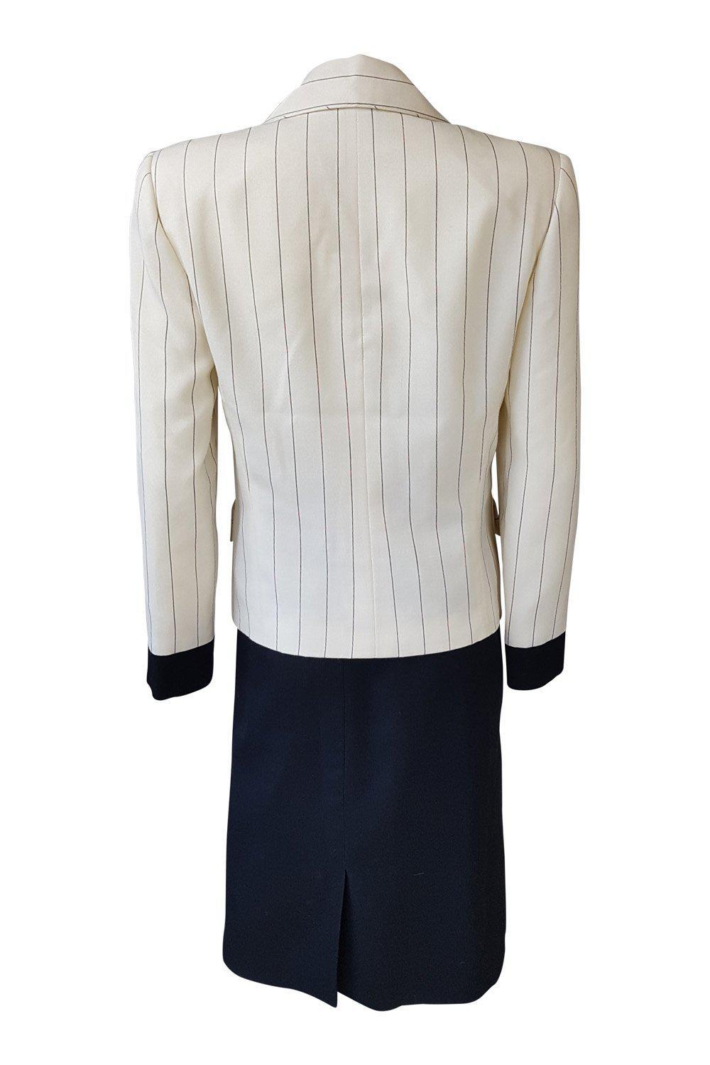 PIERRE BALMAIN Paris Cream and Black Pinstripe Vintage Skirt Suit (FR 36)-Pierre Balmain-The Freperie