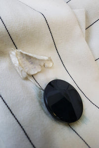 PIERRE BALMAIN Paris Cream and Black Pinstripe Vintage Skirt Suit (FR 36)-Pierre Balmain-The Freperie