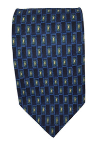 PIERRE CARDIN 100% Silk Navy Blue Geometric Rectangle Print Tie (59")-Pierre Cardin-The Freperie