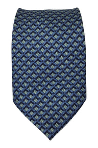 PIERRE CARDIN 100% Silk Tie Green Diamond Blue Background Stripe Repeat (60")-Pierre Cardin-The Freperie