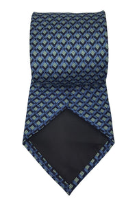 PIERRE CARDIN 100% Silk Tie Green Diamond Blue Background Stripe Repeat (60")-Pierre Cardin-The Freperie