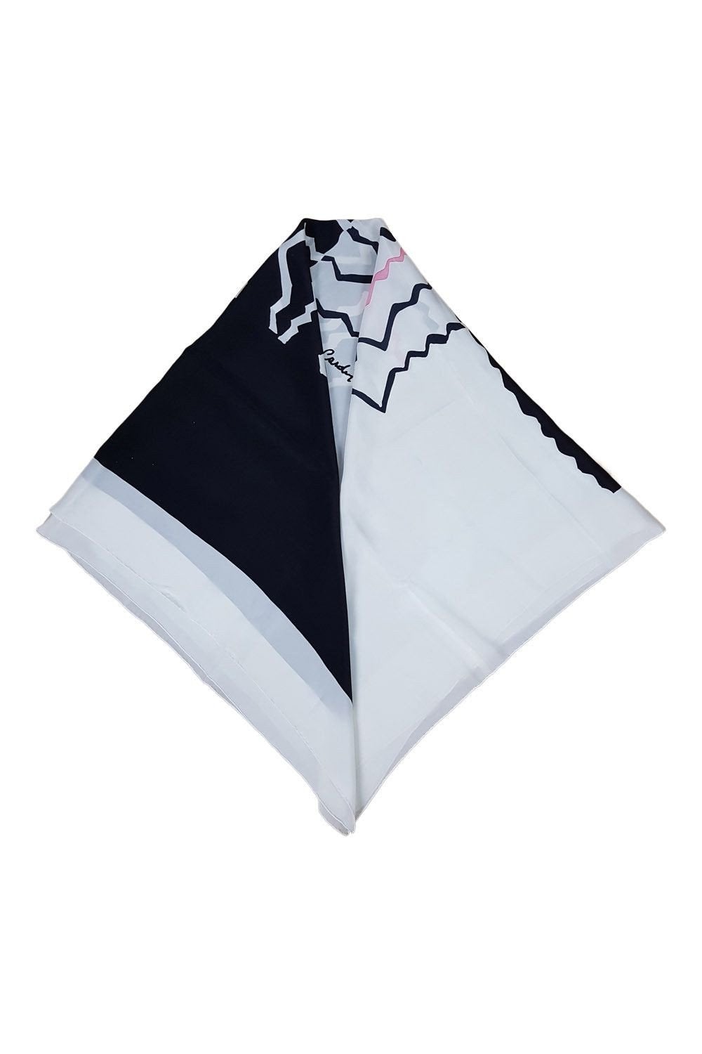 PIERRE CARDIN Geometric Black White and Pink Scarf 94cm-Pierre Cardin-The Freperie