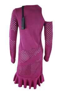 PINKO Fuchsia Laser Cut Bodycon Cold Shoulder Dress (L)-Pinko-The Freperie