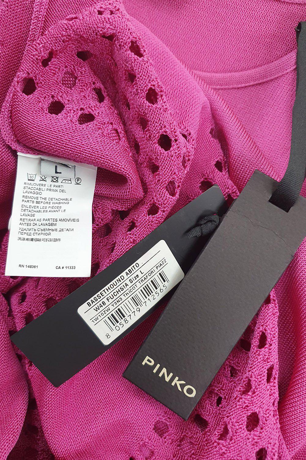 PINKO Fuchsia Laser Cut Bodycon Cold Shoulder Dress (L)-Pinko-The Freperie