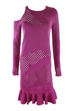 Load image into Gallery viewer, PINKO Fuchsia Laser Cut Bodycon Cold Shoulder Dress (L)-Pinko-The Freperie
