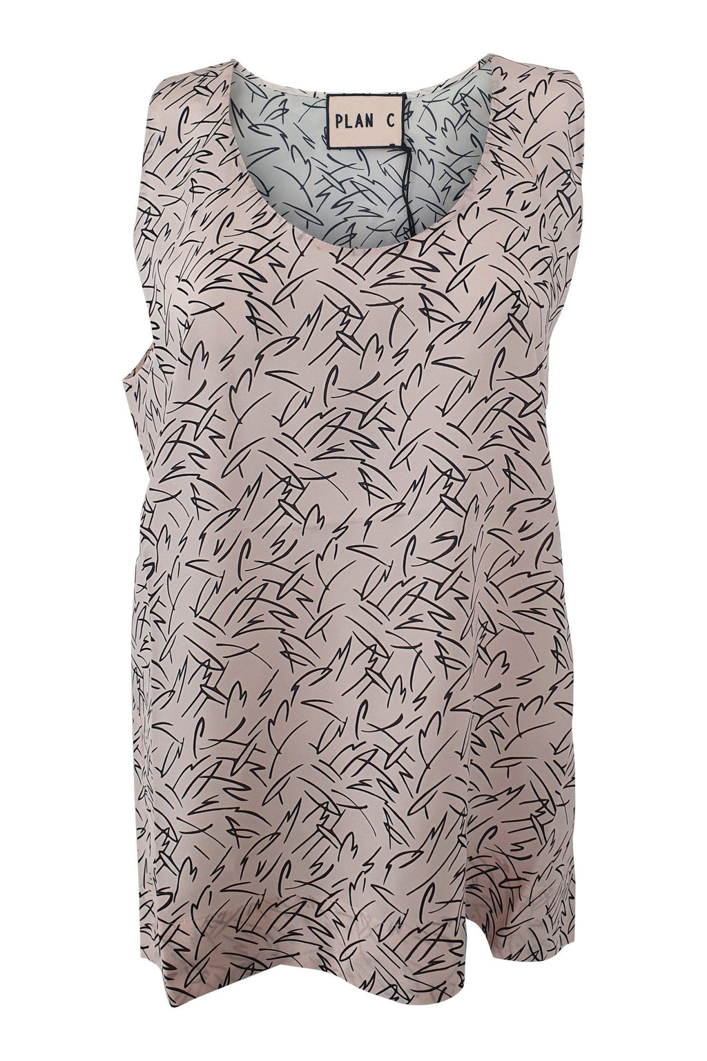 PLAN C Pale Pink Geometric Print Vest Top 100% Silk (42)-PLAN C-The Freperie