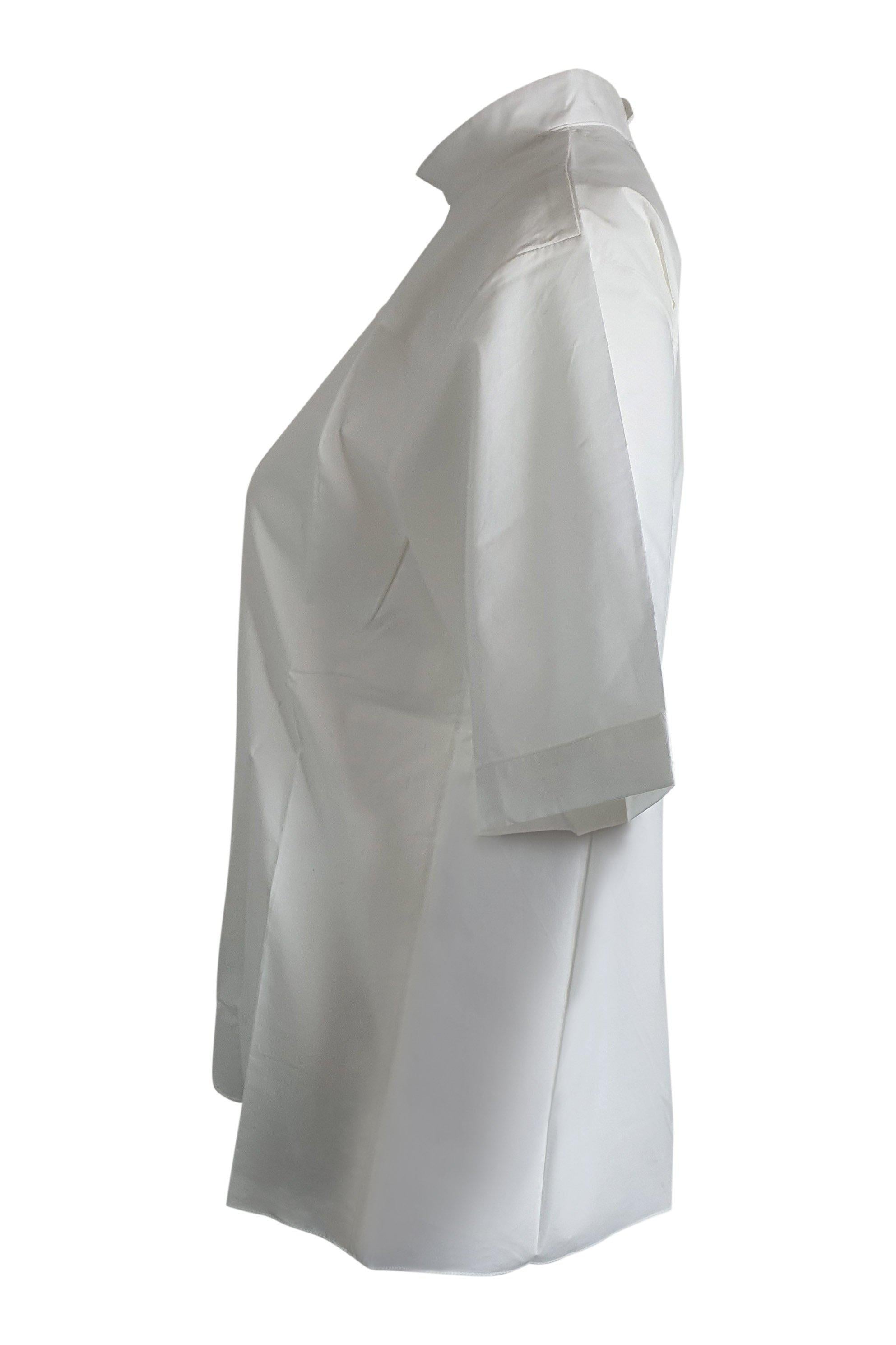 PLAN C White Poplin Crew Neck Short Sleeved Shirt (IT 38)-PLAN C-The Freperie