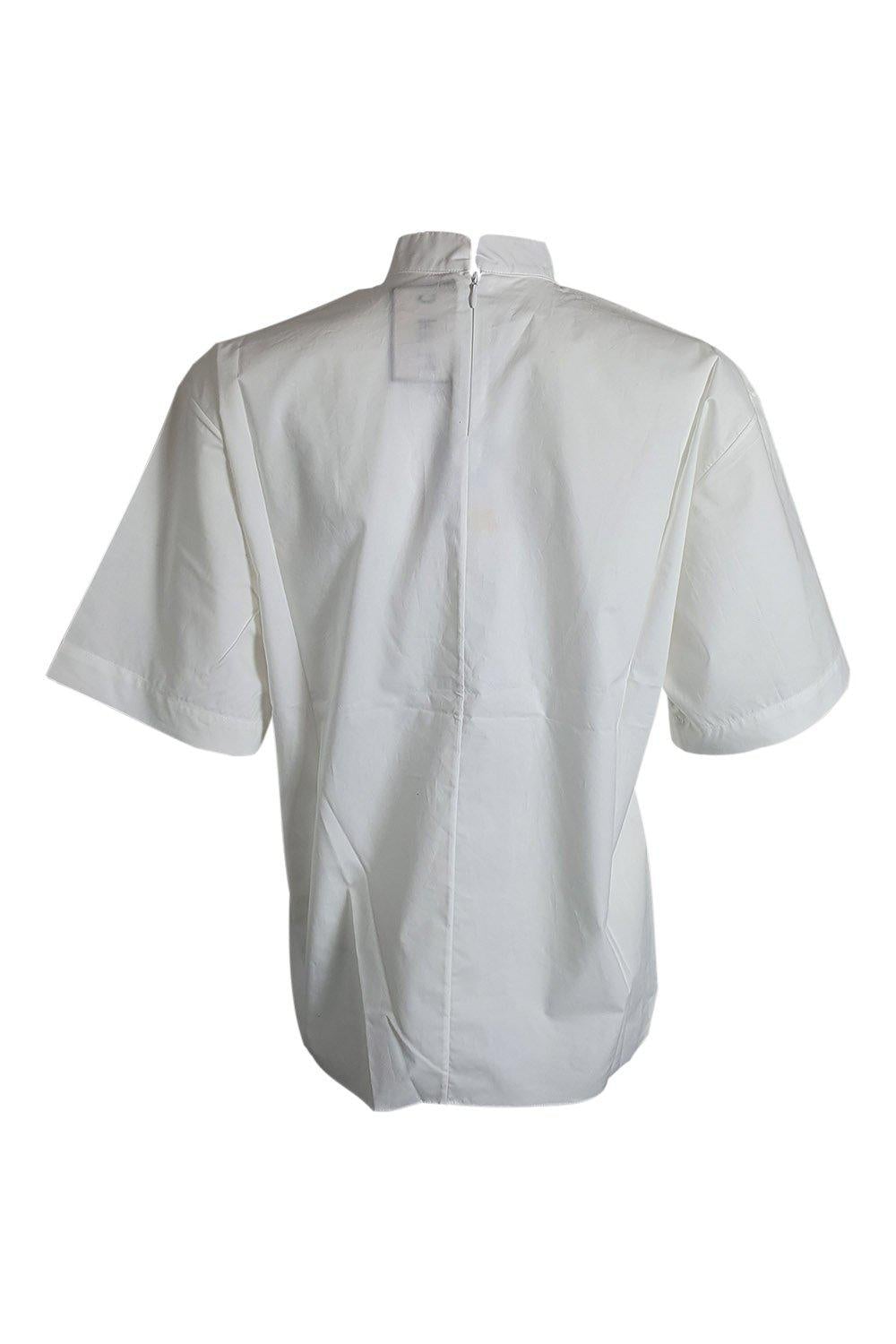 PLAN C White Poplin Crew Neck Short Sleeved Shirt (IT 38)-PLAN C-The Freperie