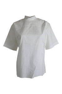 PLAN C White Poplin Crew Neck Short Sleeved Shirt (IT 38)-PLAN C-The Freperie