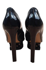 Load image into Gallery viewer, POLLINI Black Patent Leather Peep Toe Platform Heel (39)-Pollini-The Freperie

