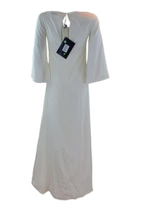 PORTS 1961 White V Front 3/4 Sleeve Maxi Dress (38)-Ports 1961-The Freperie