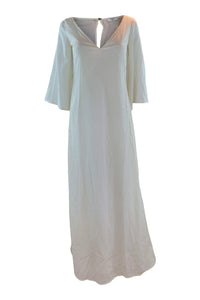 PORTS 1961 White V Front 3/4 Sleeve Maxi Dress (38)-Ports 1961-The Freperie