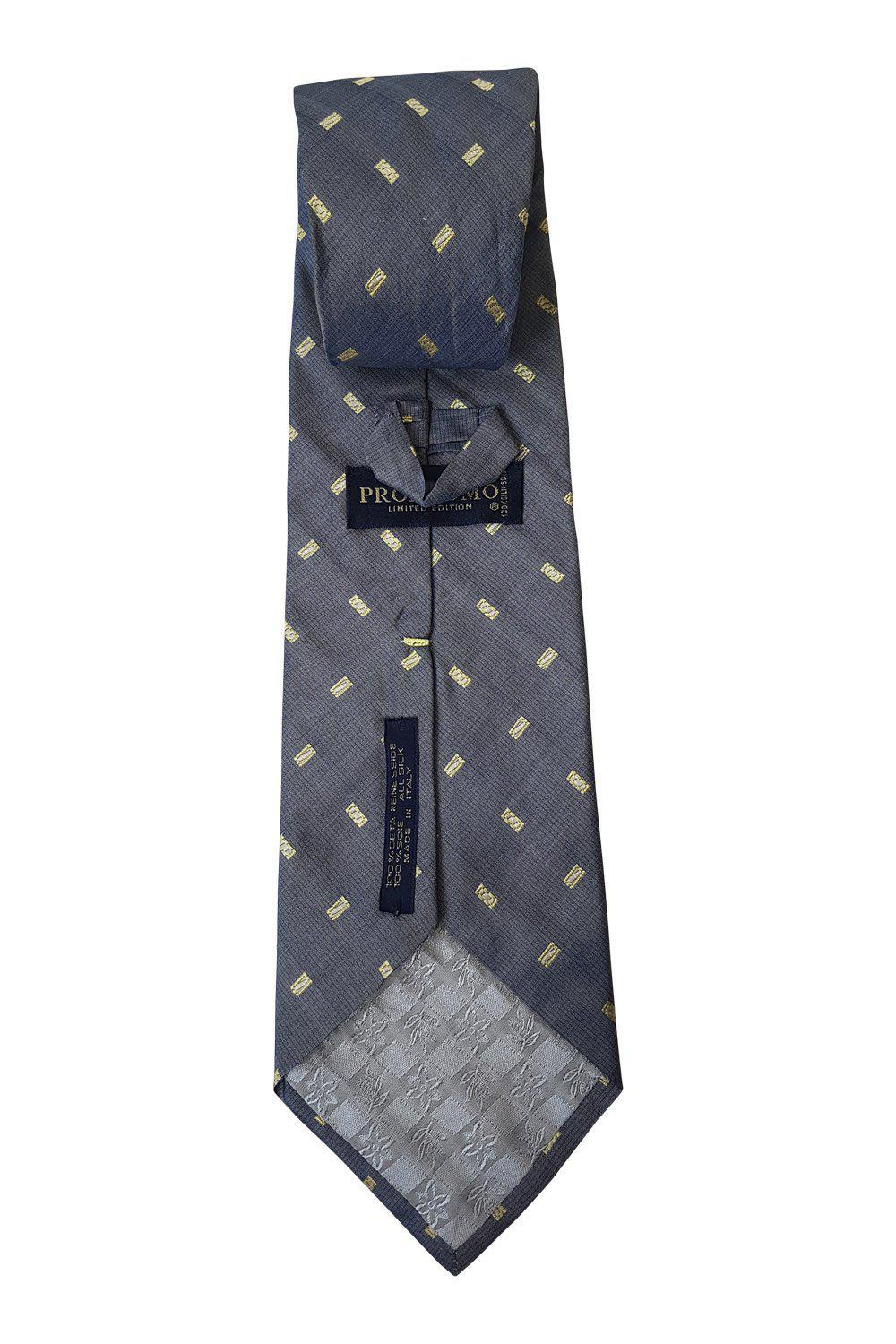 PROFUOMO Grey Tie Yellow Square Repeat 100% Silk (59")-Profuomo-The Freperie