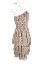 Load image into Gallery viewer, ROBERT RODRIGUEZ Gold Lace Tiered Mini Dress (6)-Robert Rodriguez-The Freperie
