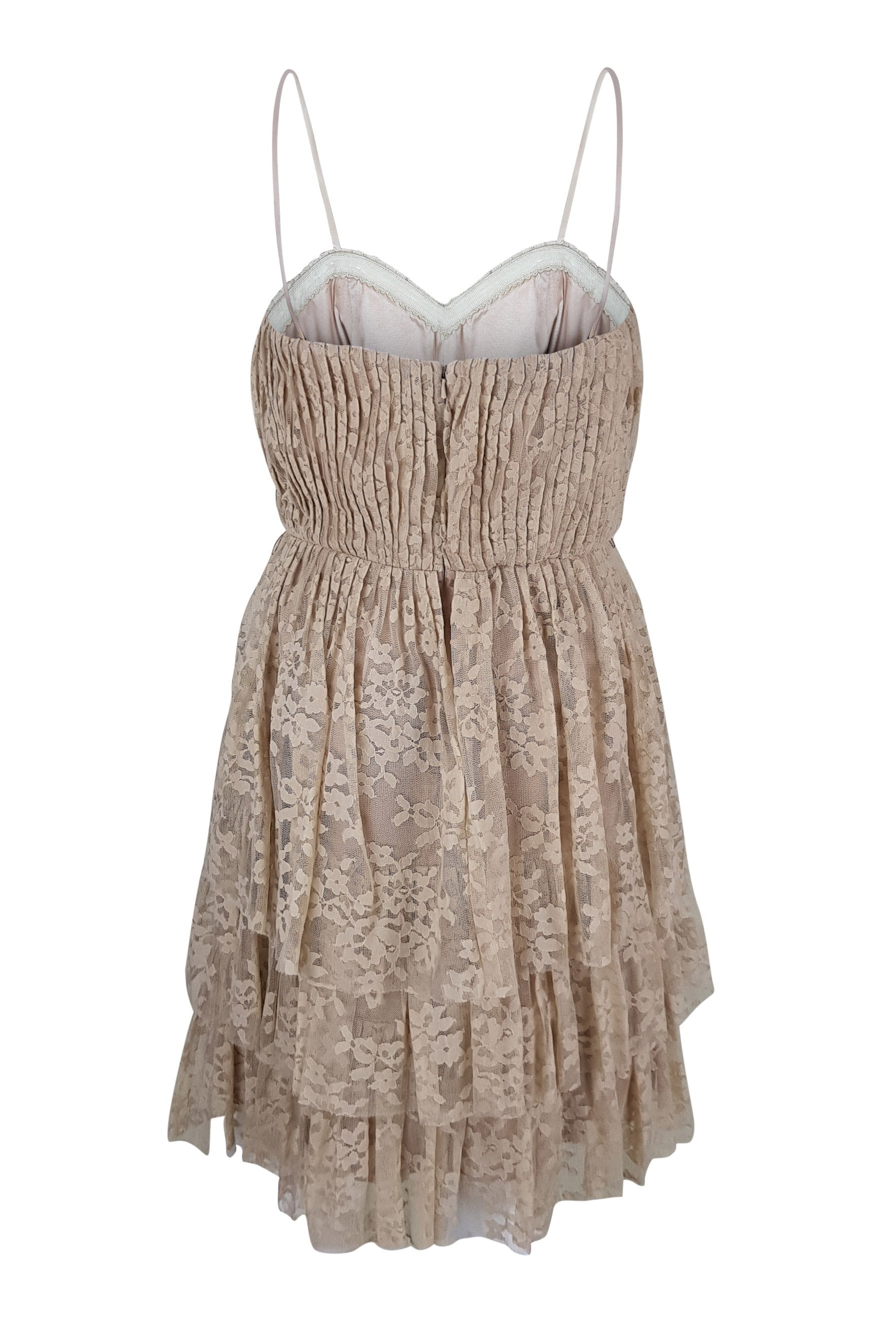 ROBERT RODRIGUEZ Gold Lace Tiered Mini Dress (6)-Robert Rodriguez-The Freperie