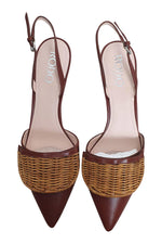 Load image into Gallery viewer, RODO Florid Rattan And Conker Brown Leather Low Heel Slingback (40)-The Freperie
