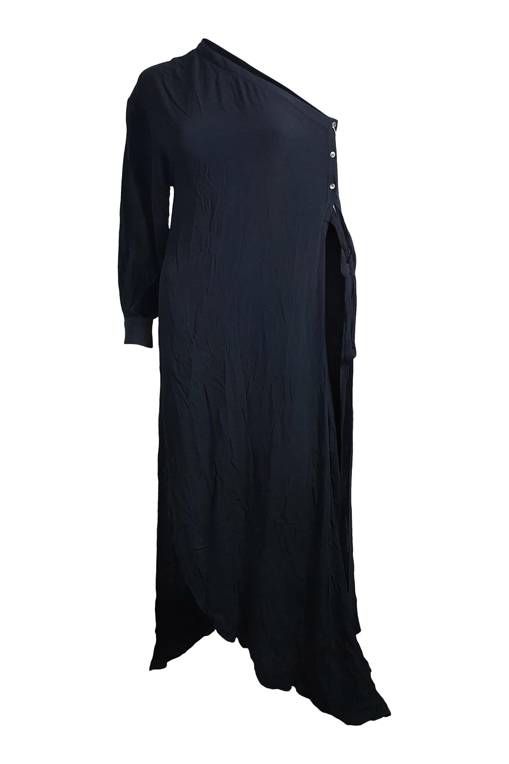 ROSETTA GETTY Black Crepe One Shoulder Maxi Dress (2)-Rosetta Getty-The Freperie