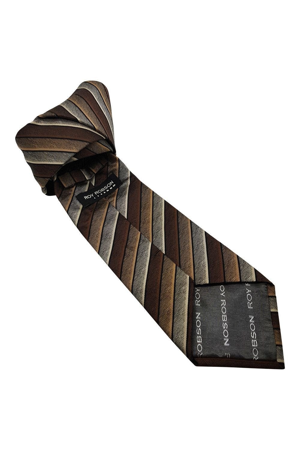 ROY ROBSON Brown Striped Silk Tie (59")-Roy Robson-The Freperie