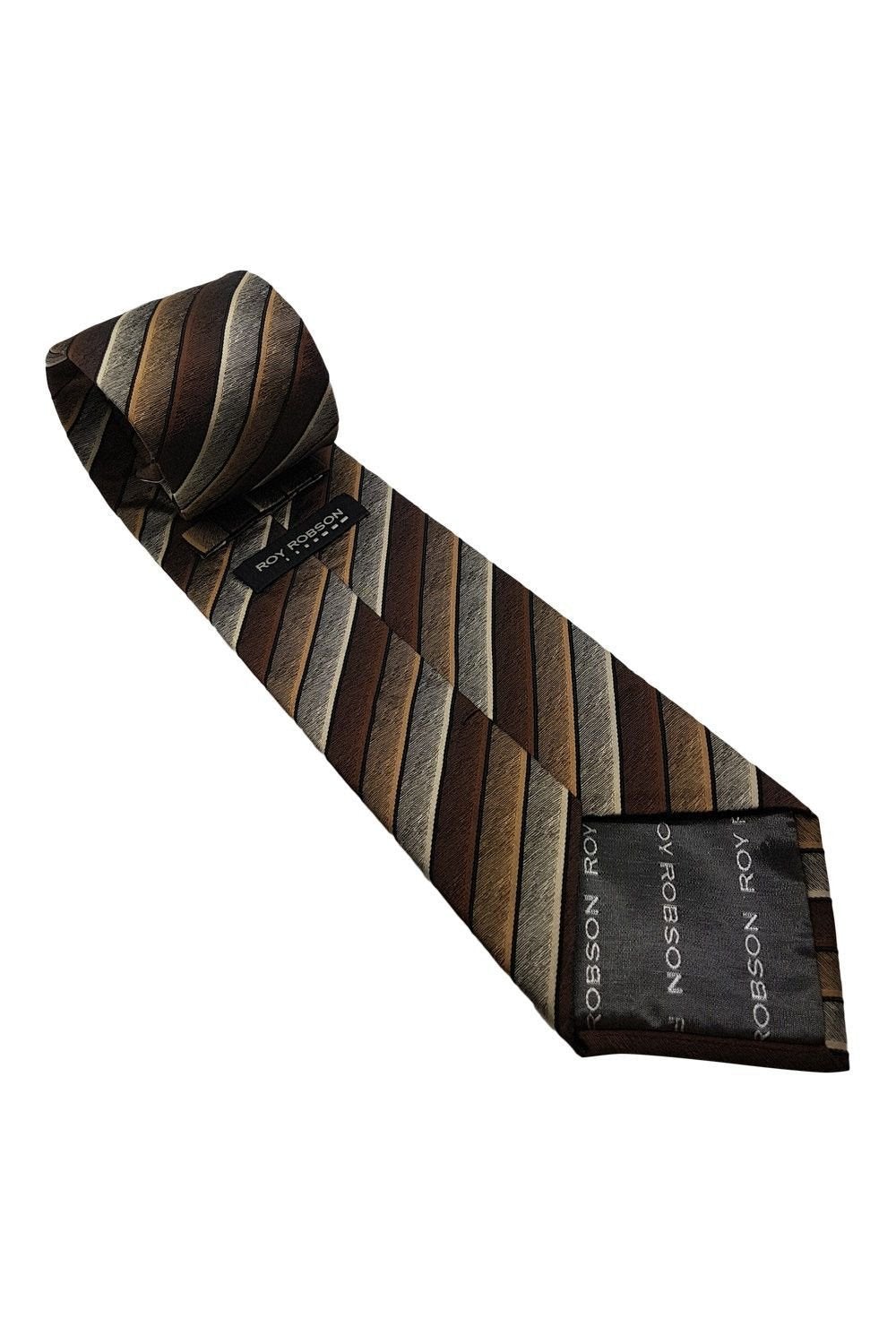 ROY ROBSON Brown Striped Silk Tie (59")-Roy Robson-The Freperie