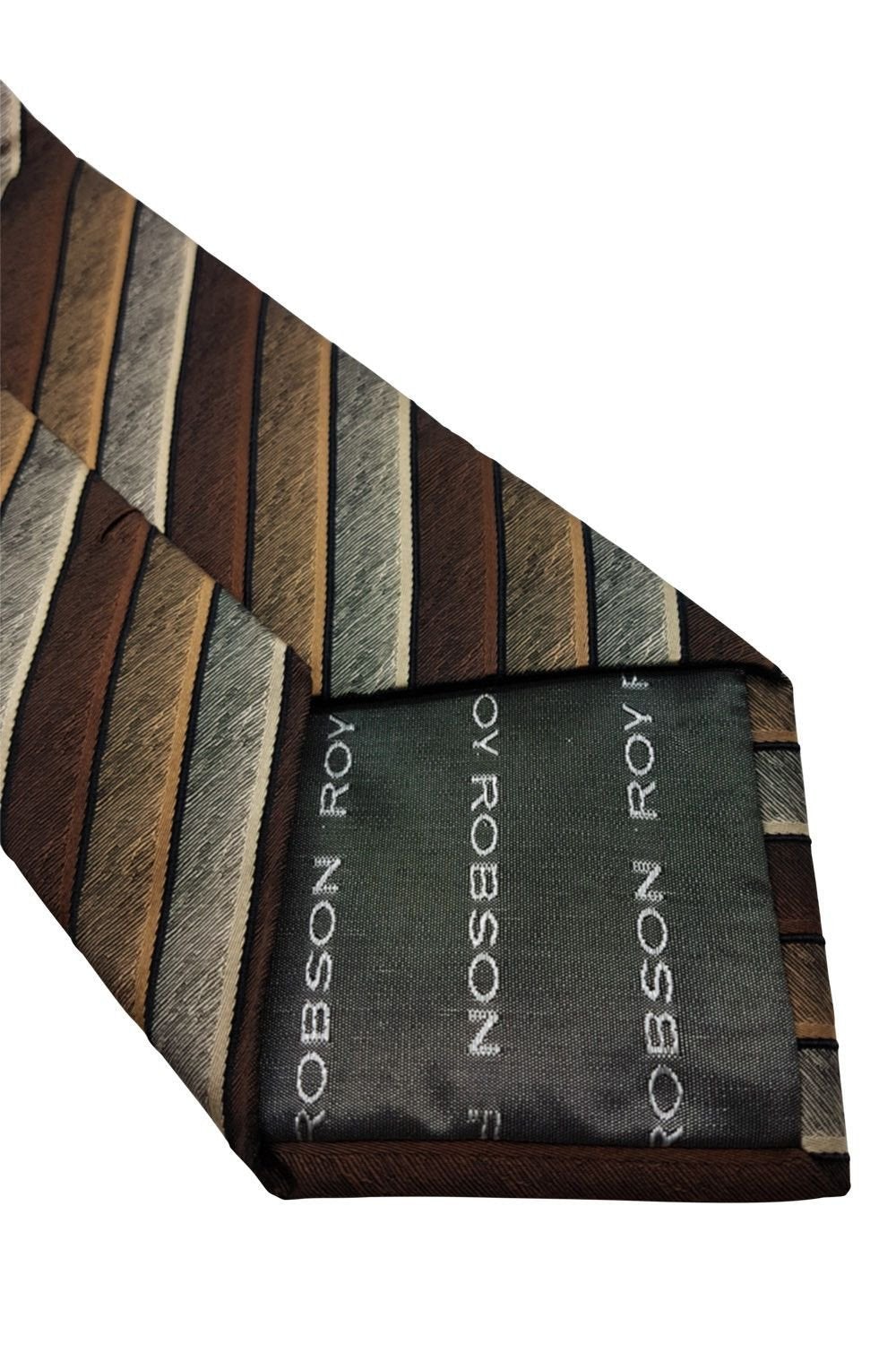 ROY ROBSON Brown Striped Silk Tie (59")-Roy Robson-The Freperie