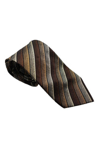 ROY ROBSON Brown Striped Silk Tie (59")-Roy Robson-The Freperie