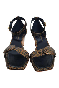 RUPERT SANDERSON Melissa 60 Laminate Leopard Maple Brown Sandals (40)-The Freperie