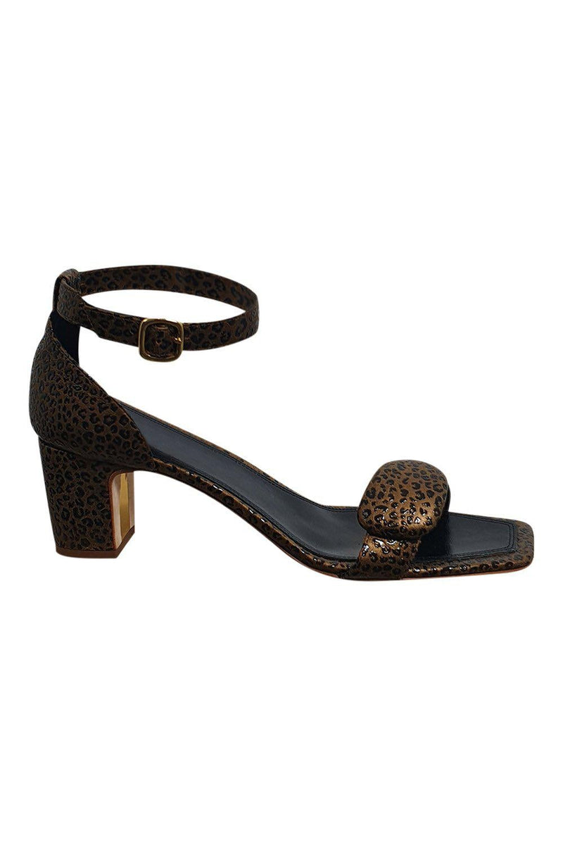 RUPERT SANDERSON Melissa 60 Laminate Leopard Maple Brown Sandals