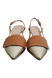Rodo Platinum Nevada Gold And Nude Leather Slingback Heels (38)-The Freperie