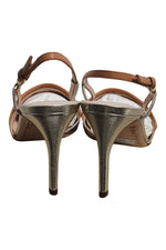 Load image into Gallery viewer, Rodo Platinum Nevada Gold And Nude Leather Slingback Heels (38)-The Freperie
