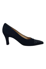 Load image into Gallery viewer, SALVATORE FERRAGAMO Black Suede Patent Leather Tip Court Shoes (10 B)-The Freperie
