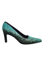 Load image into Gallery viewer, SALVATORE FERRAGAMO Blue Python Leather Almond Toe Pumps (9 B)-The Freperie
