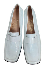Load image into Gallery viewer, SALVATORE FERRAGAMO White Patent Leather Square Toe Court Shoes (9 B)-The Freperie
