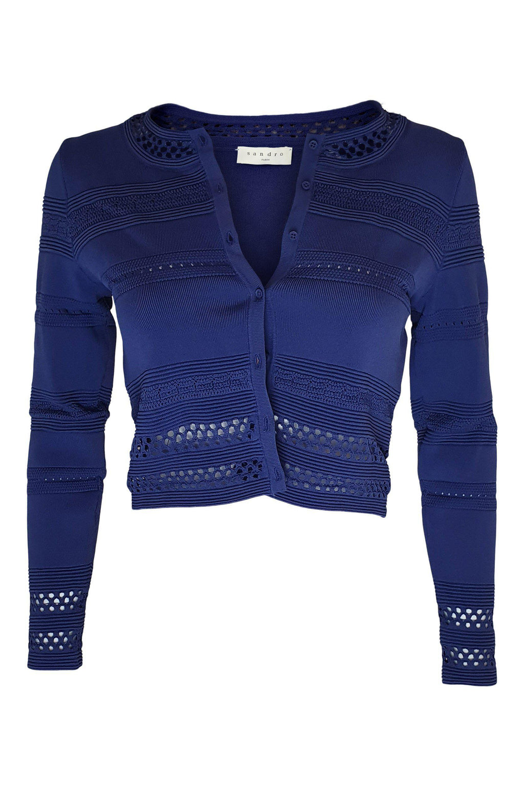 SANDRO Egrantine Blue Knit Long Sleeved Cropped Cardigan (S)-Sandro-The Freperie