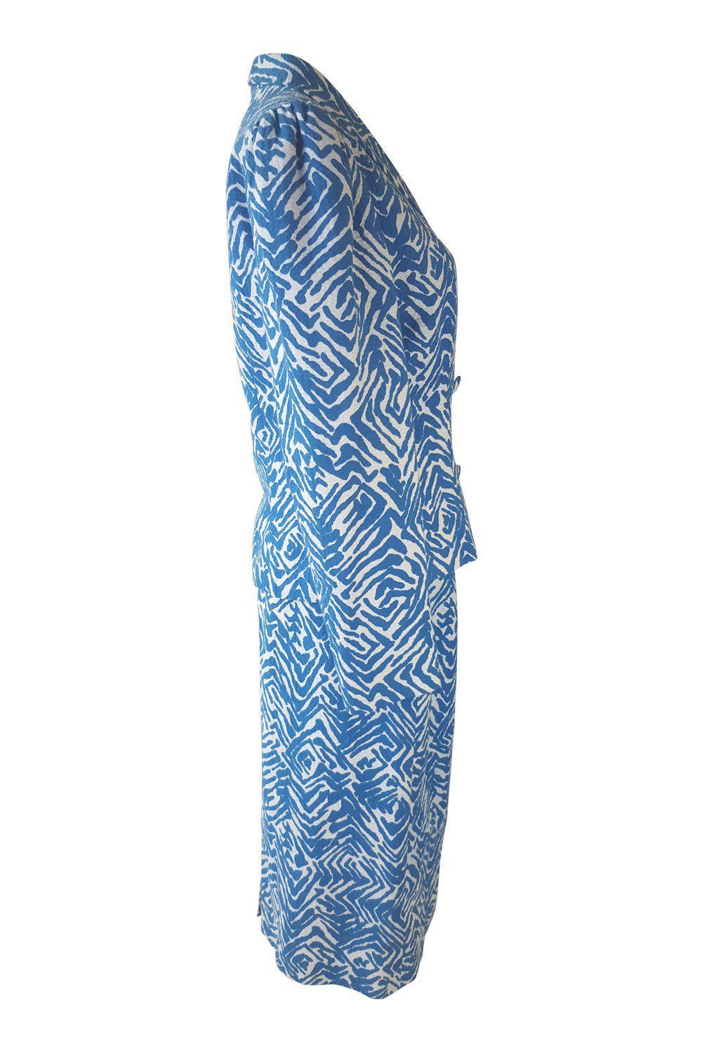SARAH SPENCER Vintage Blue White Abstract Print Skirt Suit (12)-Sarah Spencer-The Freperie