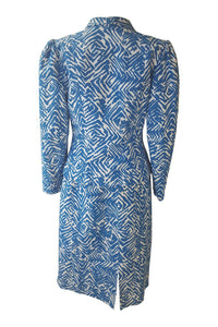 SARAH SPENCER Vintage Blue White Abstract Print Skirt Suit (12)-Sarah Spencer-The Freperie