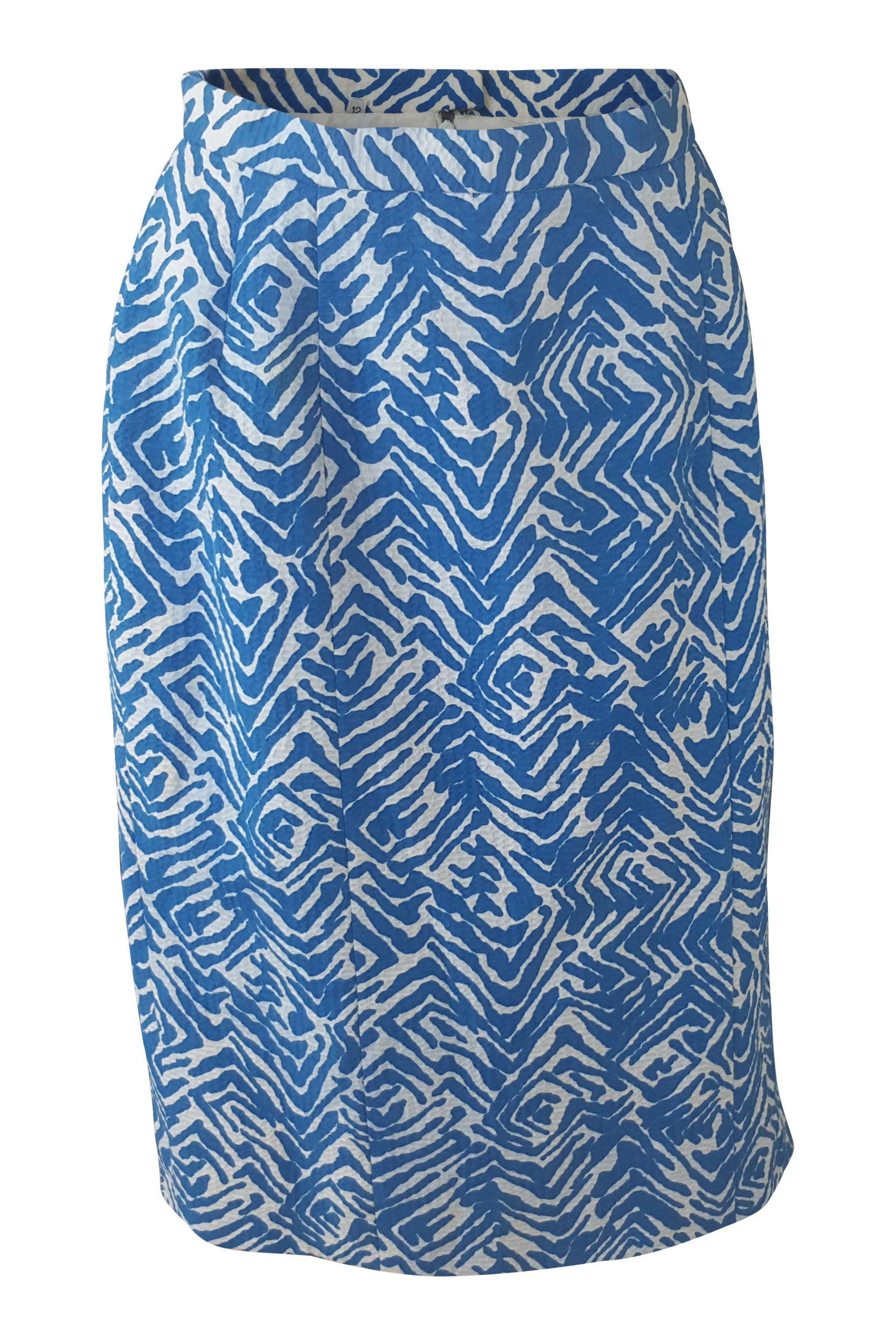 SARAH SPENCER Vintage Blue White Abstract Print Skirt Suit (12)-Sarah Spencer-The Freperie