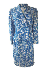 SARAH SPENCER Vintage Blue White Abstract Print Skirt Suit (12)-Sarah Spencer-The Freperie