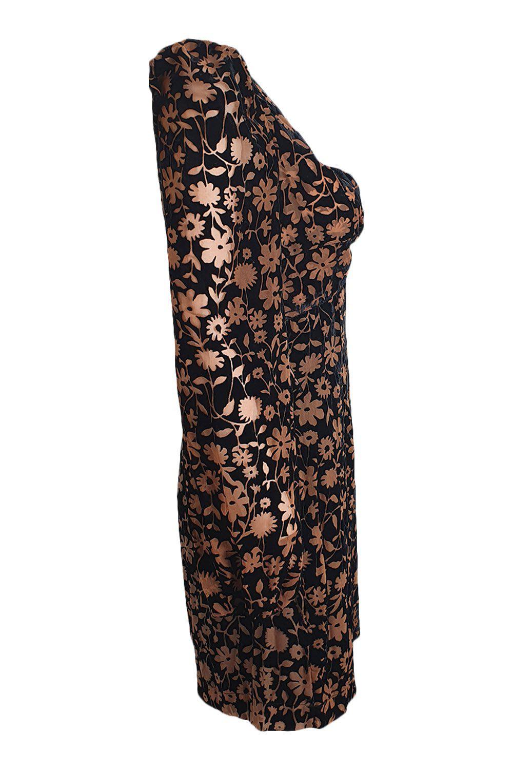 SAYLOR Noah Brown Black Velvet Long Sleeved Mini Dress (S)-Saylor-The Freperie
