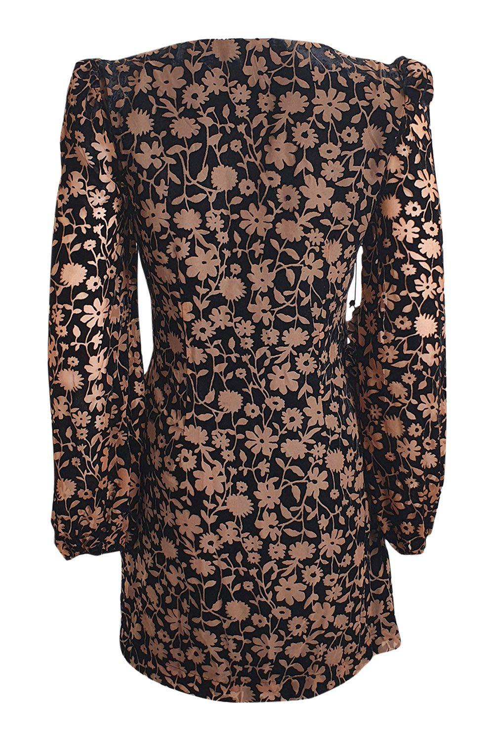 SAYLOR Noah Brown Black Velvet Long Sleeved Mini Dress (S)-Saylor-The Freperie