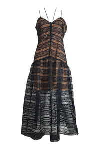 SELF PORTRAIT Black Floral Lace Spiral Midi Panelled Dress (UK 10 | US 6)-Self Portrait-The Freperie