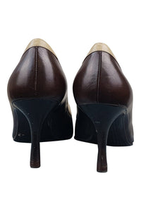 SERGIO ROSSI Vintage High Heel Pointed Toe Brown Pumps (38)-Sergio Rossi-The Freperie