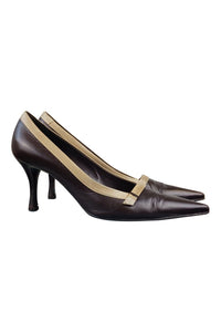 SERGIO ROSSI Vintage High Heel Pointed Toe Brown Pumps (38)-Sergio Rossi-The Freperie