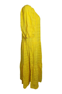 SOLID & STRIPED Sunshine Yellow Tonal Plaid Peasant Dress (XS)-The Freperie