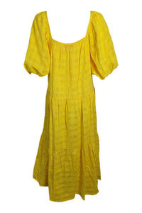 SOLID & STRIPED Sunshine Yellow Tonal Plaid Peasant Dress (XS)-The Freperie